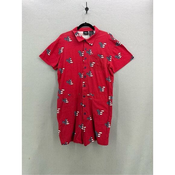 Disney Unisex Red Mickey Mouse American Flag Print Cotton Romper Size Medium - Picture 1 of 6